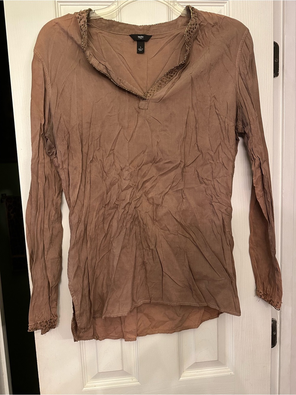 Massimo Brown Long-Sleeve V-Neck Top